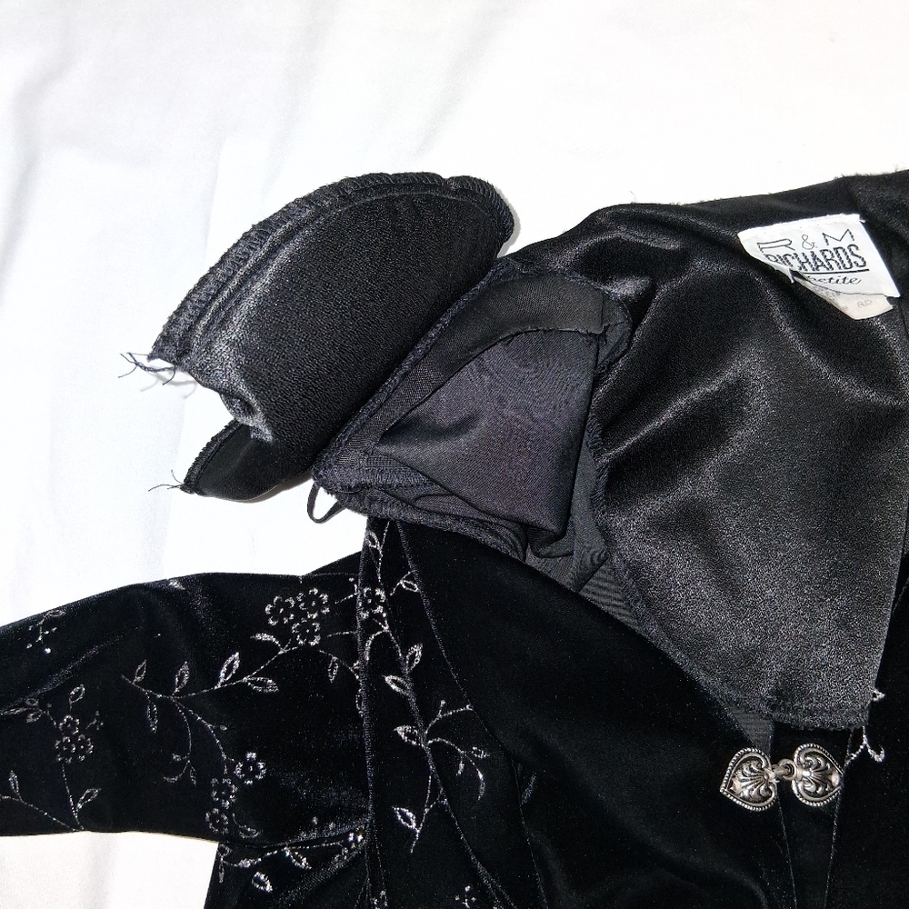 R&M Richards VINTAGE Midnight Velvet Embroidered Jacket 8P With Shoulder Pads - Picture 12 of 15